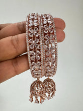 Silver, Rose Gold CZ diamond Jhumka Latkan Bangles Pair/Punjabi chuda bangles set/Bridal bangles/Statement/Indian Wedding /Diamond Chuda Set