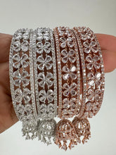 Silver, Rose Gold CZ diamond Jhumka Latkan Bangles Pair/Punjabi chuda bangles set/Bridal bangles/Statement/Indian Wedding /Diamond Chuda Set