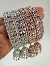 Silver, Rose Gold CZ diamond Jhumka Latkan Bangles Pair/Punjabi chuda bangles set/Bridal bangles/Statement/Indian Wedding /Diamond Chuda Set