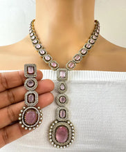 Pink Victorian CZ stone diamond Necklace, Sabyasachi Necklace, Statement Necklace, Semi Precious Necklace, Designer necklace