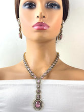 Pink Victorian CZ stone diamond Necklace, Sabyasachi Necklace, Statement Necklace, Semi Precious Necklace, Designer necklace