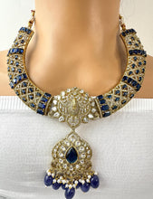 Blue victorian Moissanite Polki Kundan necklace,Sabyasachi Designer necklace,Bollywood,Indian Pakistani Jewelry for Wedding, bridal