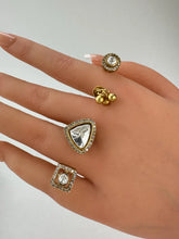 Fine Victorian Moissanite Polki Ring/Two Finger Adjustable Ring/Statement Finger Ring, Indian Jewelry/Double Finger Ring, Cocktail Ring