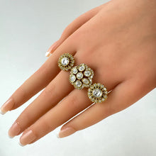 Fine Victorian Moissanite Polki Ring/Two Finger Adjustable Ring/Statement Finger Ring, Indian Jewelry/Double Finger Ring, Cocktail Ring