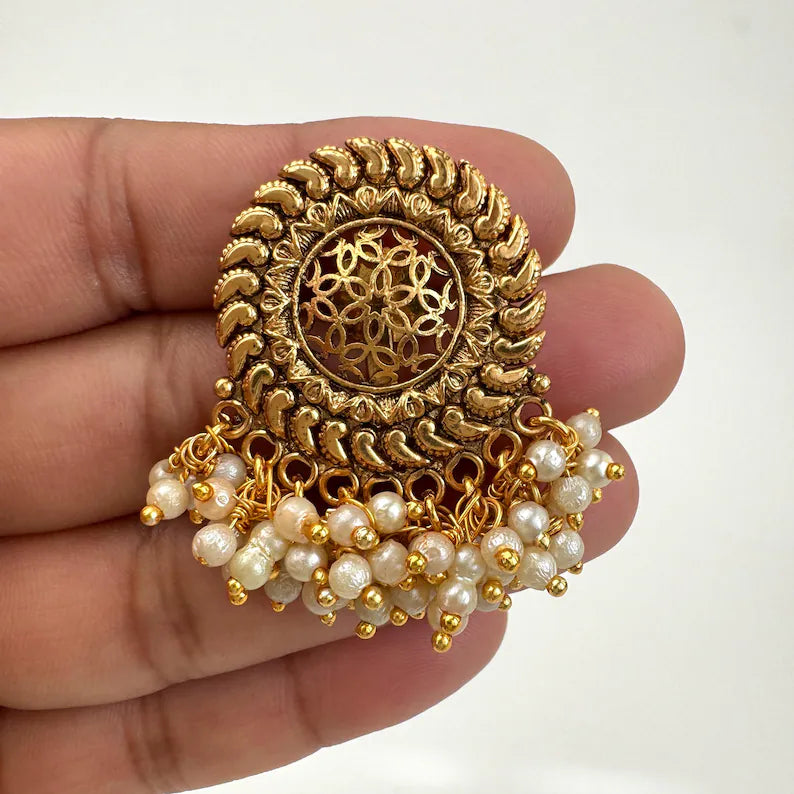 Antique Pearl Gold Studs Earrings /Indian Studs/Indian Earrings/Indian Jewelry/Pearl Stud/Bridal Jewelry/Indian wedding/South Indian Jewelry