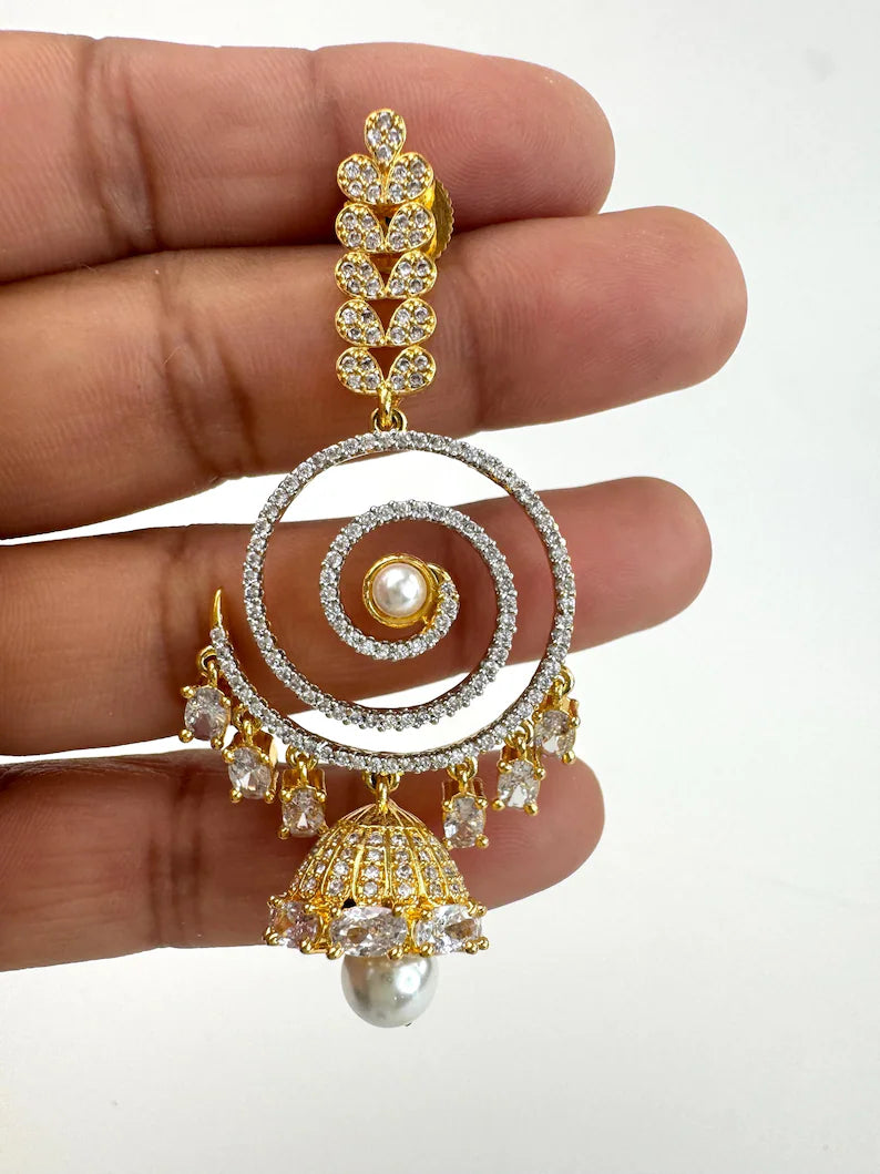 2 Tone Gold American Diamond earrings/Indian Jewelry/Pakistani Jewelry/Indian CZ earrings/AD earrings/Statement earrings/Gift for her