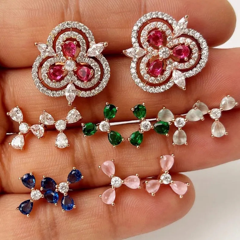 American Diamond color changable stone earrings/Indian/Pakistani Jewelry/Bollywood/CZ earrings/AD earrings/Statement earrings/Gift for her