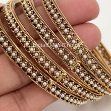 Pearl Bangles Set 4pc/Antique gold Pearl Bangles/Indian Bangles/Indian wedding/bridal jewelry/Statement bangles/
