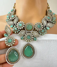 Mint Green Victorian Polki Kundan Necklace, Sabyasachi Necklace,Statement Necklace, Semi Precious Necklace, Designer Necklace,Indian wedding