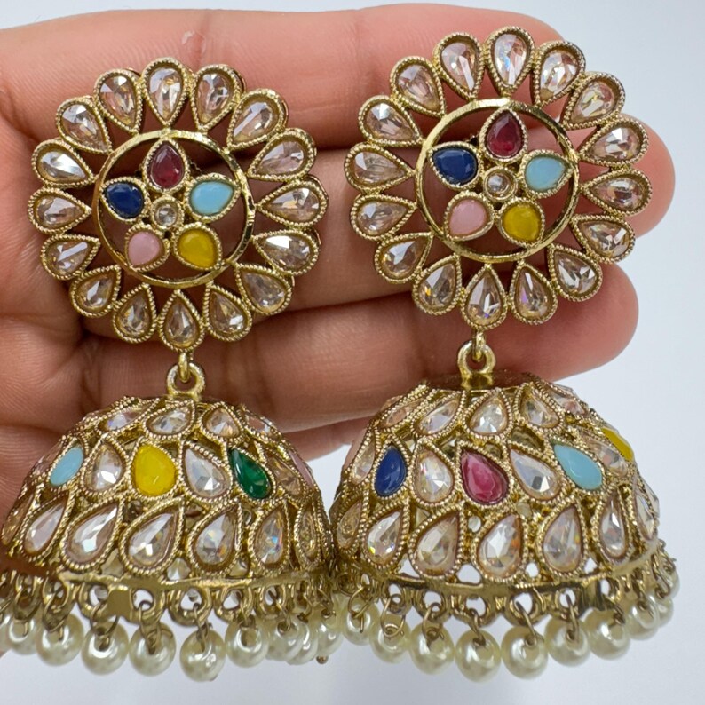 Antique Polki kundan Jhumka/stone Jhumka/Indian Jewelry/Pakistani Jewelry/Punjabi Jewelry/Statement earrings/Bridal earring/Indian wedding