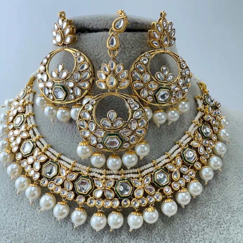 White pearl Kundan Necklace Set/ Kundan Necklace / Bollywood Jewelry/ Indian /bridal necklace/indian wedding