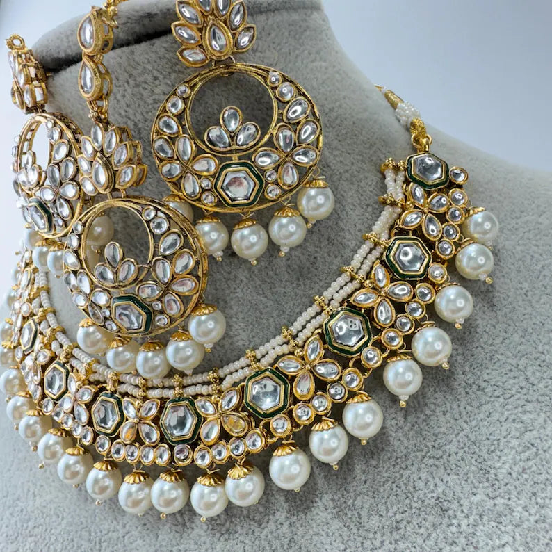 White pearl Kundan Necklace Set/ Kundan Necklace / Bollywood Jewelry/ Indian /bridal necklace/indian wedding