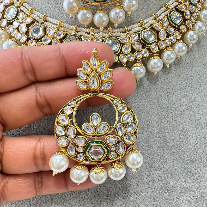 White pearl Kundan Necklace Set/ Kundan Necklace / Bollywood Jewelry/ Indian /bridal necklace/indian wedding