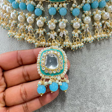 Aqua Blue Meenakari Pearl Kundan Choker Necklace/Traditional Ethnic Jewelry/Kundan Jewelry Set/Indian Pakistani wedding Jewelry