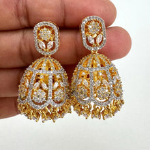 Cubic Zirconia Jhumki With 2 Tone Plating, CZ diamond Jhumka/CZ Indian Jhumka/Pakistani Jewelry/Indian wedding/Gift for her