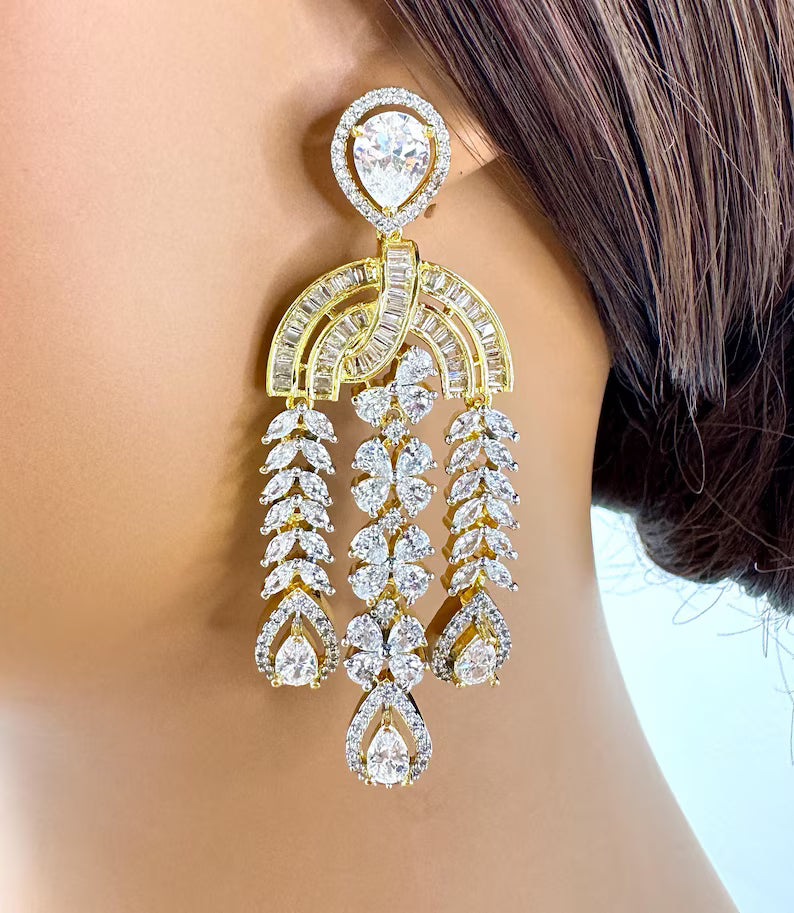 American Diamond earrings/Indian Jewelry/Pakistani Jewelry/Bollywood Jewelry/CZ earrings/AD earrings/Statement earrings/Gift for her