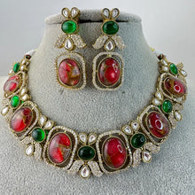 Ruby Red Victorian Moissanite polki CZ Necklace, Sabyasachi Necklace, Statement Necklace, Semi Precious Necklace, Designer,Indian Pakistani