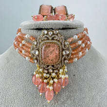 Peach Doublet Moissanite Polki CZ Diamond Choker Necklace, Indian Jewelry,Sabyasachi Bridal Necklace,Designer Jewelry,Indian Wedding