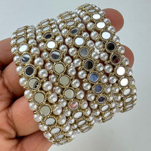 Antique Dull Gold Mirror Pearl Bangles Set(4 Pc)/Indian bangles/Punjabi Pearl bangles Set/Bridal bangles/wedding jewelry/Mirror Jewelry