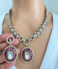 Ruby Victorian Moissanite Necklace, Semi-precious muti stones Pendant Necklace, Indian Bridal Jewelry, Bollywood Sabyasachi Necklace