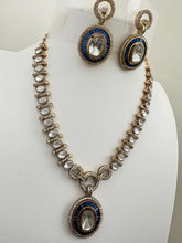 Blue Victorian Moissanite Necklace, Semi-precious muti stones Pendant Necklace, Indian Bridal Jewelry, Bollywood Sabyasachi Necklace
