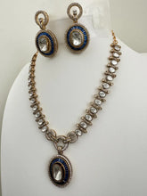 Blue Victorian Moissanite Necklace, Semi-precious muti stones Pendant Necklace, Indian Bridal Jewelry, Bollywood Sabyasachi Necklace