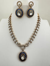 Blue Victorian Moissanite Necklace, Semi-precious muti stones Pendant Necklace, Indian Bridal Jewelry, Bollywood Sabyasachi Necklace