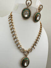 Green Victorian Moissanite Necklace, Semi-precious muti stones Pendant Necklace, Indian Bridal Jewelry, Bollywood Sabyasachi Necklace