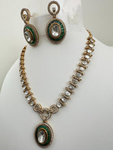 Green Victorian Moissanite Necklace, Semi-precious muti stones Pendant Necklace, Indian Bridal Jewelry, Bollywood Sabyasachi Necklace