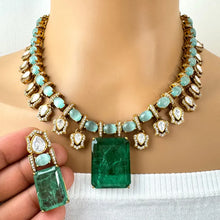 Mint Green Doublet Victorian Moissanite polki Necklace,Sabyasachi Necklace, Statement Necklace, Semi Precious Necklace, Designer necklace