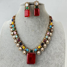 Navratan Doublet Victorian Moissanite polki Necklace,Sabyasachi Necklace, Statement Necklace, Semi Precious Necklace, Designer necklace