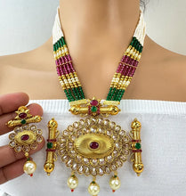 RubyGreen Long gold plated Polki mala Necklace/Indian Long Necklace/Pakistani Jewelry/Necklace Mala/Indian Wedding/Rani Haar