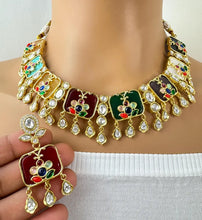 Navratan Fine Kundan Indian Necklace, Inlay work Wedding necklace, Fine kundan jewelry, Pakistani Jewelry, Indian Jewelry, Bridal Jewelry