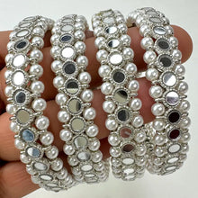 Silver Gold Mirror Pearl Bangles Set(4 Pc)/Indian bangles/Punjabi Pearl Bangles Set/Bridal bangles/wedding jewelry/Mirror Jewelry