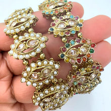 Pearl Polki Dull Gold Single Cuff Kada bangle 1pc, Indian Amrapali bangles, Antique bangles, Temple Jewelry, Stretchable Cuff Bracelet