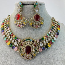 Navratan Victorian Moissanite Polki Kundan Necklace Sabyasachi Necklace, Indian Bridal Jewelry, Bollywood Designer Necklace, Pakistani