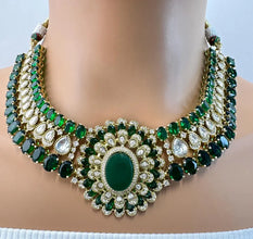 Green Victorian Moissanite Polki Kundan Necklace, Sabyasachi Necklace, Indian Bridal Jewelry, Bollywood Designer Necklace,Pakistani