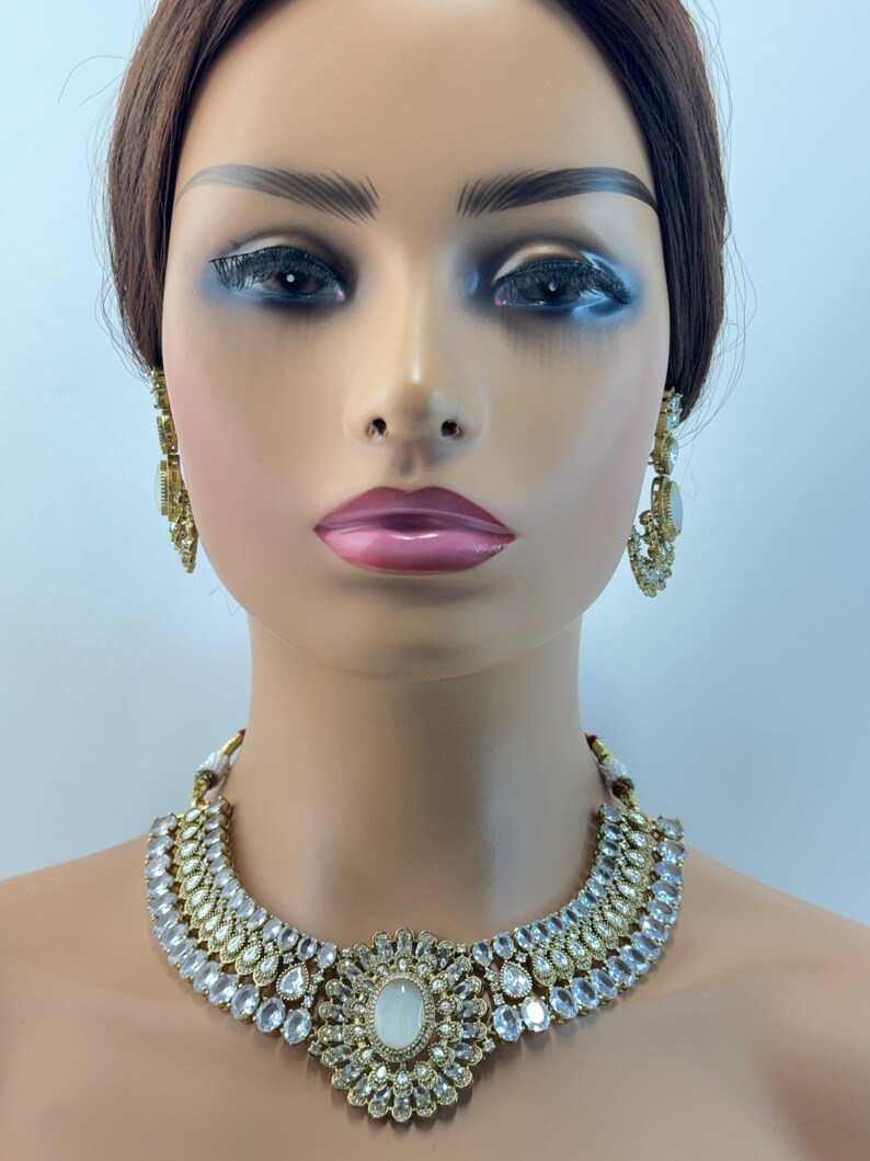 White Victorian Moissanite Polki Kundan Necklace, Sabyasachi Necklace, Indian Bridal Jewelry, Bollywood Designer Necklace,Pakistani