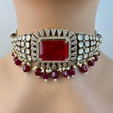 Ruby Red Doublet Moissanite Polki CZ Diamond Choker Necklace, Indian Jewelry,Sabyasachi Bridal Necklace,Designer Jewelry,Indian Wedding
