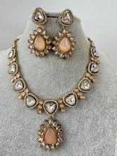 Peach Kundan Necklace Set, uncut Kundan Necklace, Indian Pakistani jewelry for wedding, Bridesmaid jewelry, Indian Kundan necklace