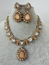 Peach Kundan Necklace Set, uncut Kundan Necklace, Indian Pakistani jewelry for wedding, Bridesmaid jewelry, Indian Kundan necklace