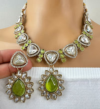 Mehendi Green Kundan Necklace Set, uncut Kundan Necklace, Indian Pakistani jewelry for wedding, Bridesmaid jewelry, Indian Kundan necklace