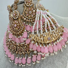 Pink Antique Shadow Stone Pearl Necklace with earrings and tikka and Passa Bridal necklace Indian Pakistani Punjabi Wedding Jewelry