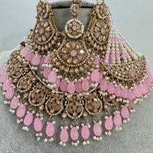 Pink Antique Shadow Stone Pearl Necklace with earrings and tikka and Passa Bridal necklace Indian Pakistani Punjabi Wedding Jewelry