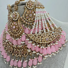 Pink Antique Shadow Stone Pearl Necklace with earrings and tikka and Passa Bridal necklace Indian Pakistani Punjabi Wedding Jewelry