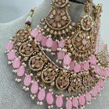 Pink Antique Shadow Stone Pearl Necklace with earrings and tikka and Passa Bridal necklace Indian Pakistani Punjabi Wedding Jewelry