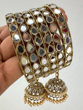 ANTIQUE Dull Gold Mirror Pearl Bangles Set/Punjabi Mirror chuda bangles set/Bridal bangles/Statement bangles/Indian Wedding /Chuda Set 6pc