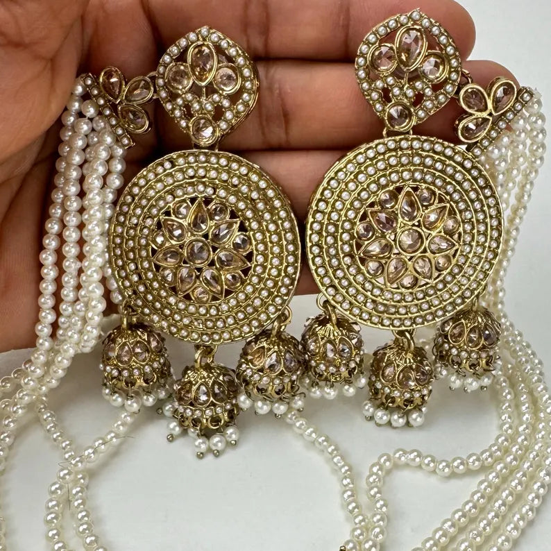 Bahubali Polki Pearl Earrings/Pearl earrings/Indian Jewelry/Pakistani/Punjabi/Indian/Statement earring/Bridal earrings/ wedding jewelry