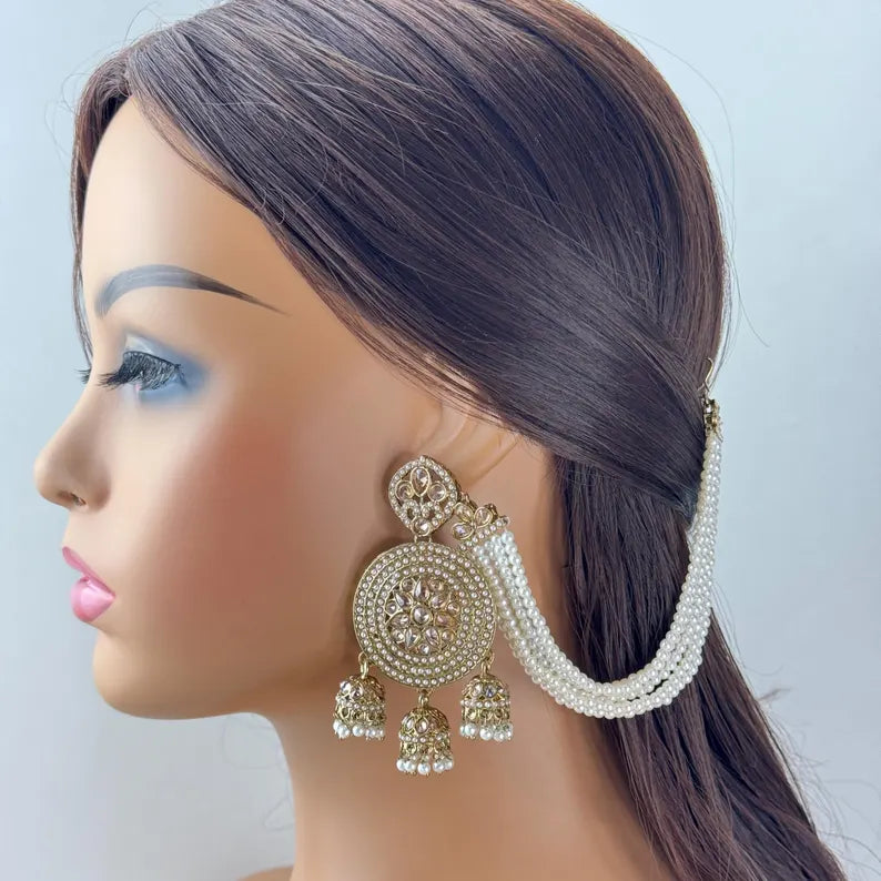 Bahubali Polki Pearl Earrings/Pearl earrings/Indian Jewelry/Pakistani/Punjabi/Indian/Statement earring/Bridal earrings/ wedding jewelry