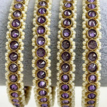 PurpleSet of 4 Polki Stone antique finish Bangles Set mix Sizes Punjabi Pearl bangles Set/Bridal bangles/Antique bangles/Polki Pearl bangles